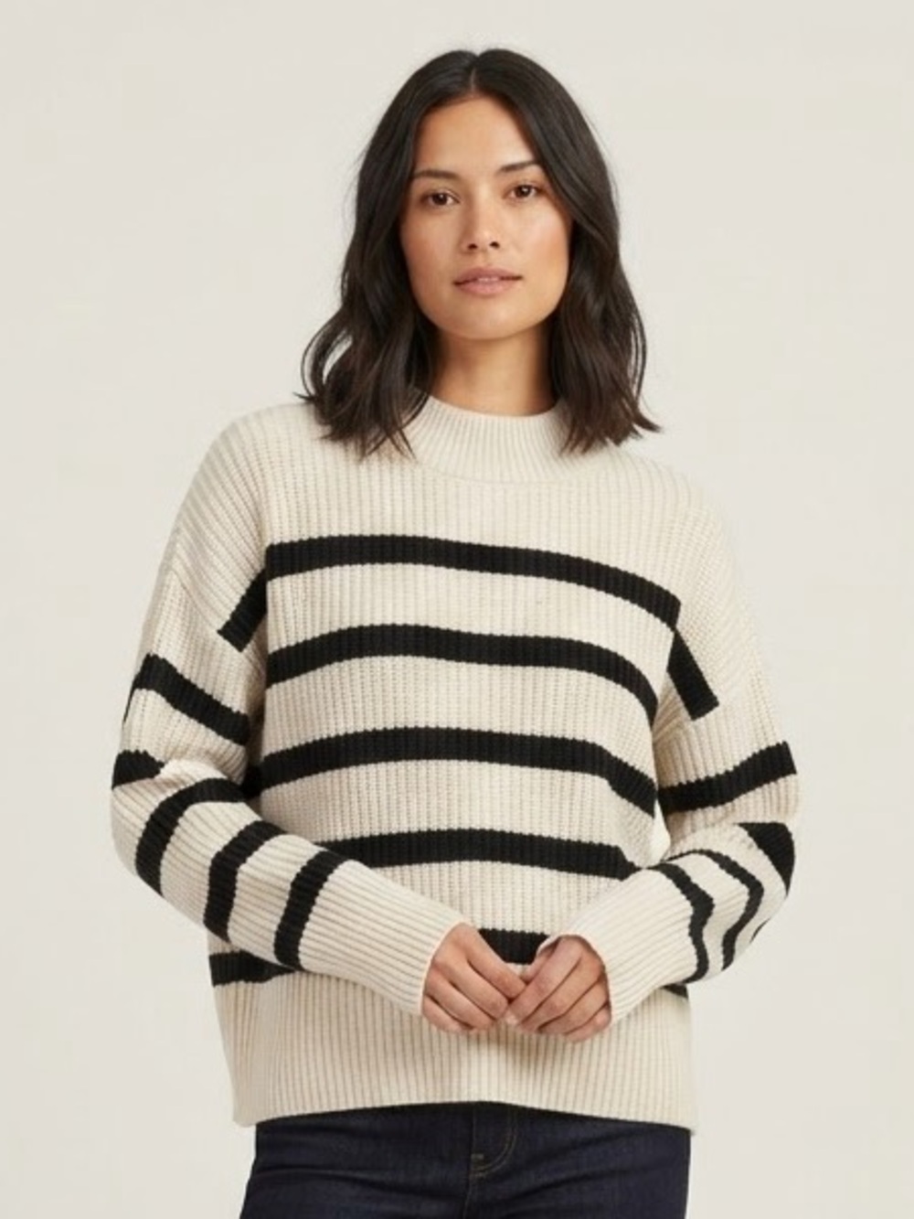 Part Two Sz M Cotton Knit Relaxed Casual Striped Nautical Sweater